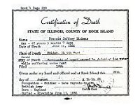 18860611 Francis Dickens Death Certificate - Moline IL