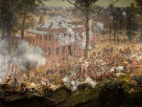 011313 cyclorama kdj02  JANUARY 8, 2013  ATLANTA  The Battle of Atlanta was painted in Milwaukee, Wisconsin, in the studios of the American Panorama Company. The company, established in 1883, was commissioned to produce two Civil War cycloramas - the Battle of Missionary Ridge (1883-84) and the Battle of Atlanta (1885-86) as well as a series on biblical themes.  On a summer day a century and a half ago, Union and Confederate soldiers struggled for control of Atlanta's crucial railroads. Now, the painting that commemorates the Battle of Atlanta is itself the center of its own tug of war.The massive, panoramic painting has been housed in Grant Park for 90 years. But with the need for upkeep becoming more critical, the painting is being eyed by the Atlanta History Center in Buckhead, where curators see an opportunity to give the exhibit a sparkling new home.Meanwhile, a civic group called Central Atlanta Progress is interested in moving the painting to downtown Atlanta, where it is hoped cross-marketing with other tourism attractions could boost the number of visitors. At the same time, some Grant Park residents say the painting should stay in its historic home, near the battlefield site. Atlanta Mayor Kasim Reed has not yet announced a decision.Looming over the debate is the fact that, unless a deep-pocketed private partner is found, the painting could require millions of dollars in taxpayer money for upkeep. That money will be hard to find in a time of leaner city budgets. And outside groups say it wouldn't make much sense to spend the money to rehabilitate the painting in an old building that apparently doesn't attract as many tourists as school kids. Kent D. Johnson/ kdjohnson@ajc.com